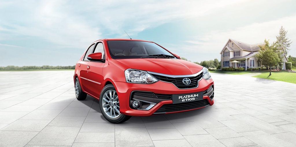 New Toyota Etios Platinum Red Official Images Front Angle