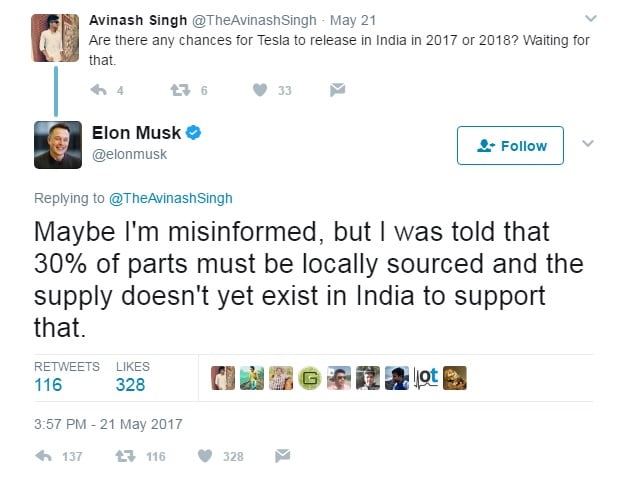 Tesla Coming to India Elon Musk Tweet