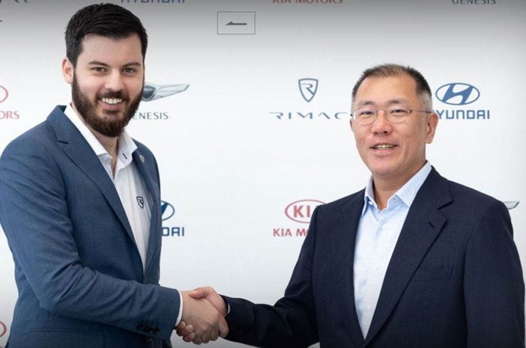 Founder and Ceo of Rimac Automobili Mate Rimac with Euisun Chung Executive Vice Chairman of Hyundai Motor Group 