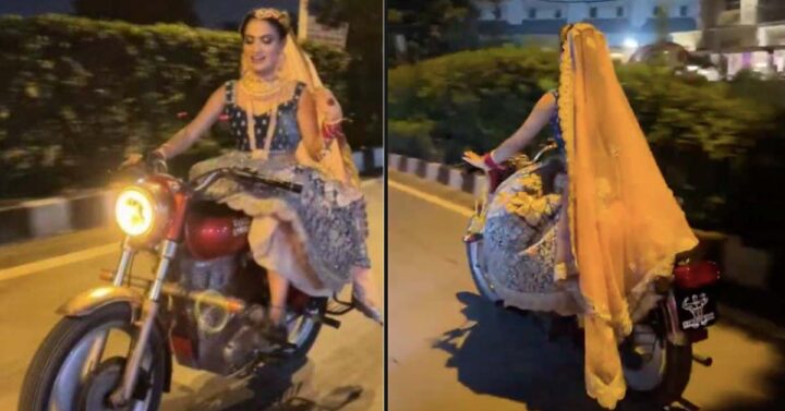 Viral Video Shows Bride Riding Royal Enfield Bullet To Her Wedding