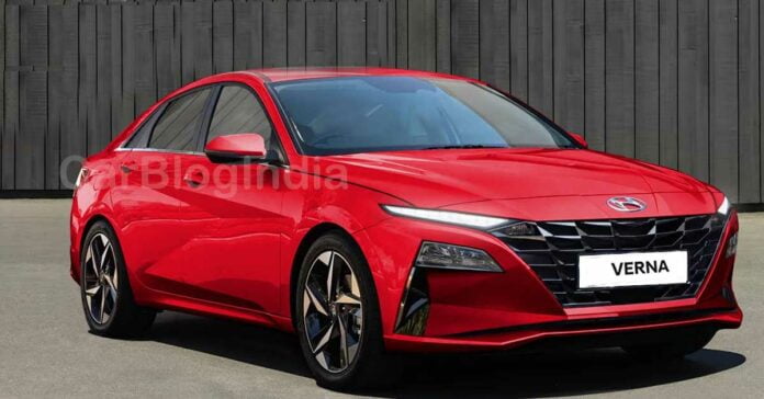 2023 Hyundai Verna Reveals Its Longer Wheelbase Spied Car Blog India   2023 Hyundai Verna Rendering Red 696x364 