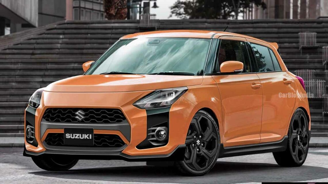 5 Plausible Renderings Of Next Gen 2024 Maruti Swift Car Blog India   2024 Maruti Swift New Generation Front Three Quarters Rendering 1 1140x641 