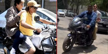 amitabh bachchan anuskha sharma ride motorcycle without helmet