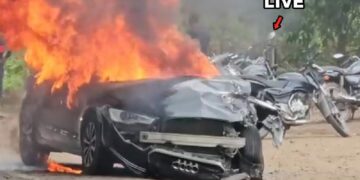 Audi Car Hits Biker, Villagers Burn Car