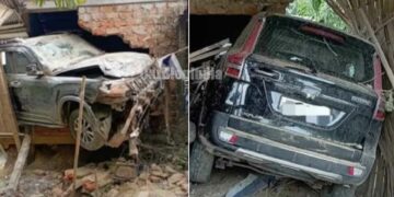 mahindra scorpio n crashes into house