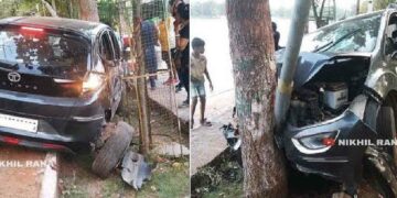 tata altroz electricity pole tree accident