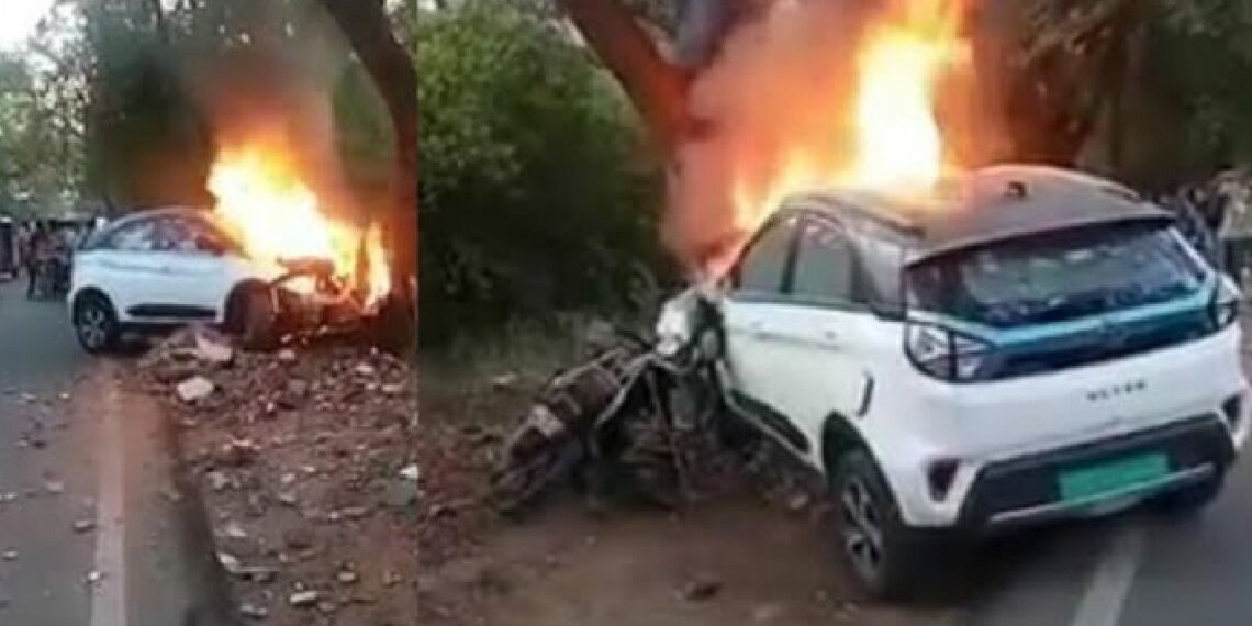 Tata Nexon EV Crashes Catches Fire