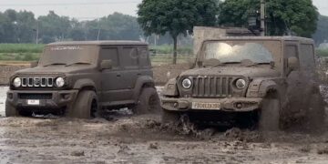 maruti jimny vs Mahindra Thar mud plunging