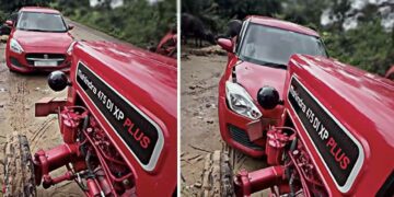 maruti swift driven into tractor