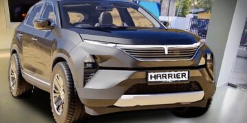 tata harrier facelift rendering front three quarters