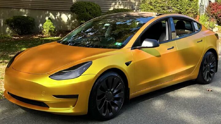 Tesla Model 3 Wrapped in Avery Satin Energetic Yellow » Car Blog India