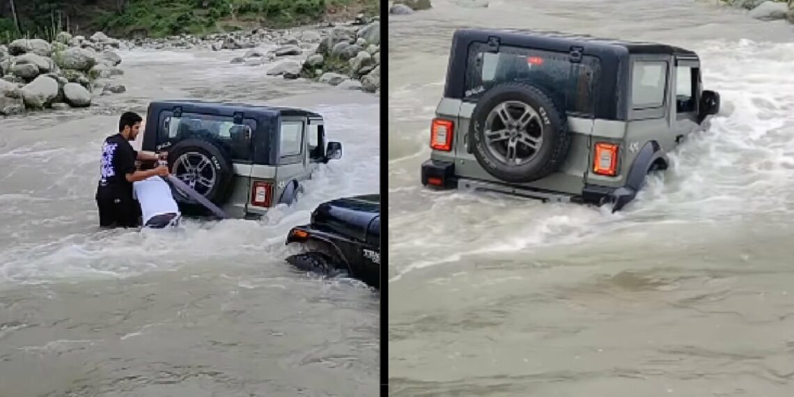 Mahindra Thar Stuck in River Crossing