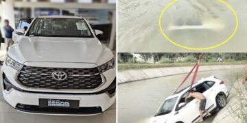 toyota innova hycross canal accident fly