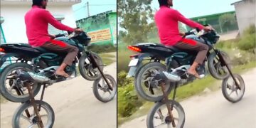 Bajaj Pulsar 220 with 4 Wheels