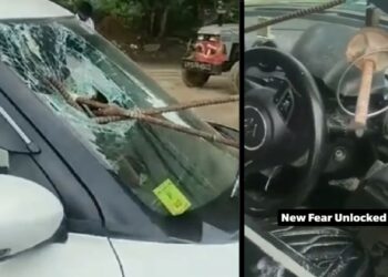 Iron Rod Pierces Maruti Swift Windshield