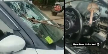 Iron Rod Pierces Maruti Swift Windshield