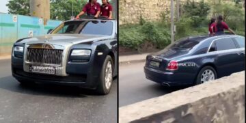 School Girls Hanging Out of Sunroof of Rolls Royce Ghost EWB