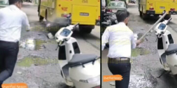 Ola Electric Scooter Owner Hits it with Stick