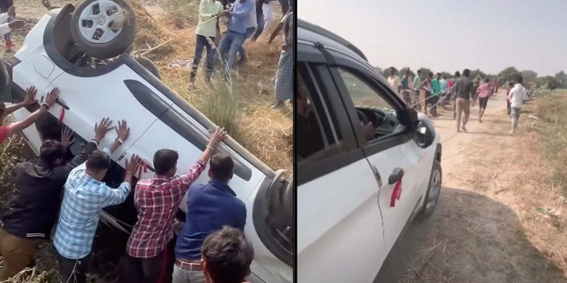 new tata nexon rolls over towed villagers