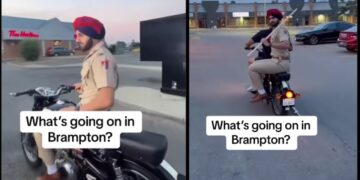 Punjab Cop Riding Royal Enfield in Brampton Canada