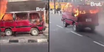 Watch Burning Maruti Omni Moving on Road