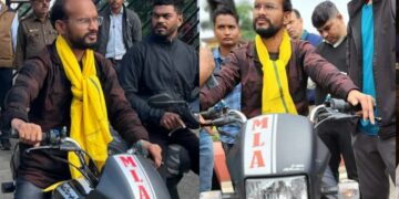 mla Dodiyal rides motorcycle to state assembly bhopal