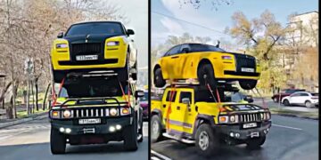 Rolls Royce Ghost on Hummer H2's Roof