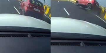 Maruti Ignis flips over first accident Atal setu mthl