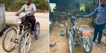 Villager Converts Bike into Four Wheeler Using Bicycle Tires