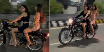 Girls Riding Re Bullet Without Helmet and Riding Gear