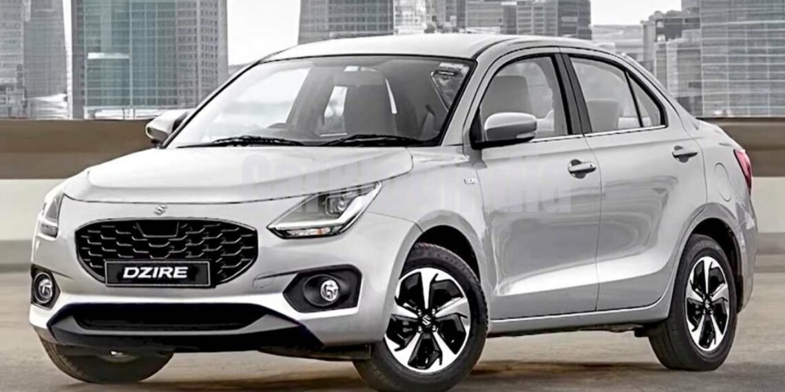 New Generation 2024 Maruti Dzire Front Three Quarters Rendering