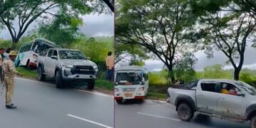 Toyota Hilux Tows Bus Out of Ditch