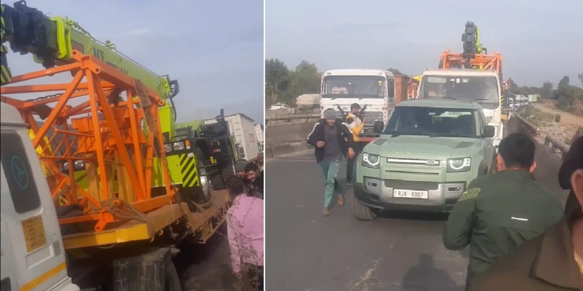 Land Rover Defender Towing Trailer Carrying Crane