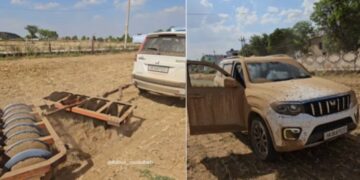 Driverless Mahindra Scorpio N Ploughing Field