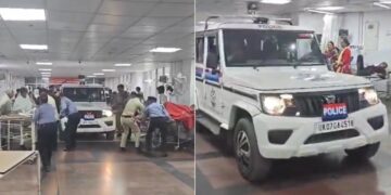 Police Drive Mahindra Bolero Inside Hospital