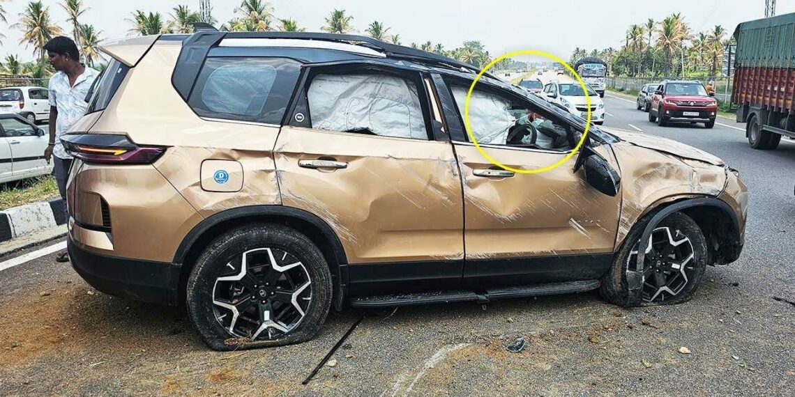 Tata Safari Suffers Tyre Burst