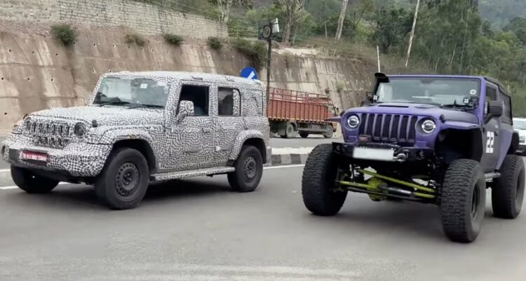 Mahindra Thar 5 door Next to Lifted 3 door Thar Front Three Quarters