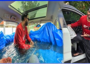 Tata Harrier Owner Creates Swimming Pool Inside the SUV