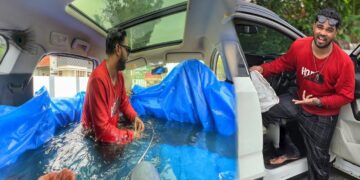 Tata Harrier Owner Creates Swimming Pool Inside the SUV