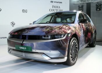 Wrapped Hyundai Ioniq 5 for India Couture Week 2024