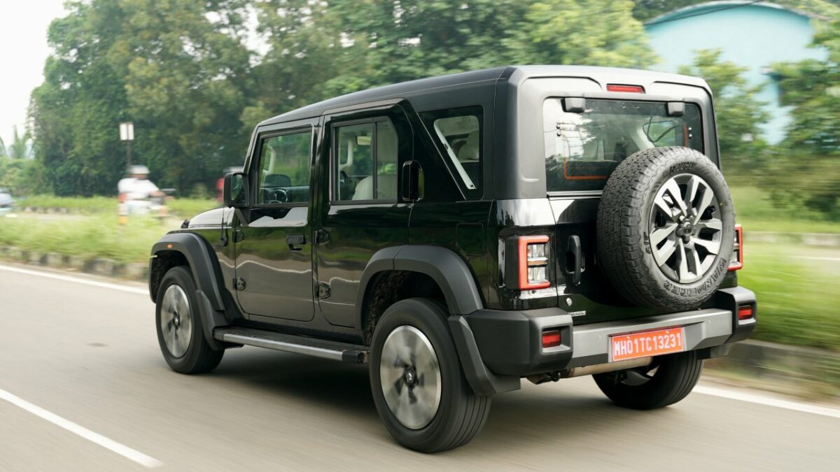 Mahindra Thar Roxx Test Drive Review   Action Shot   Rear Three Quarters   Black