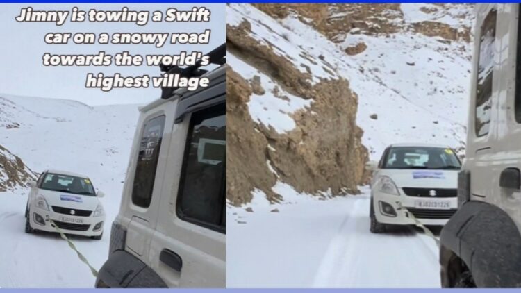 Maruti Jimny Tows Swift on Snow