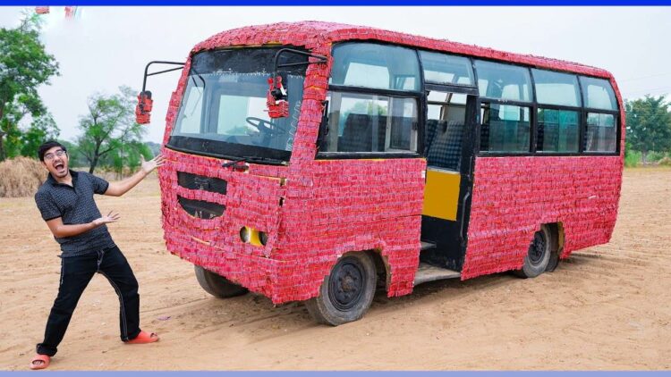 Bus Covered in 1000000 Fire Crackers