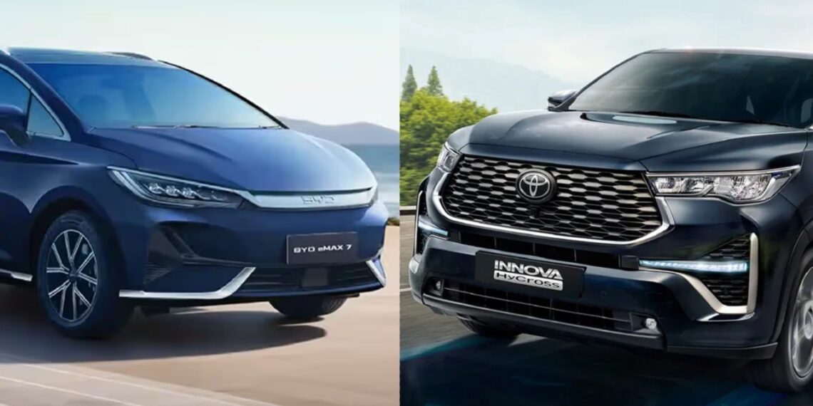 BYD eMAX 7 vs Toyota Innova Hycross Prices Specs Features Design Comparison