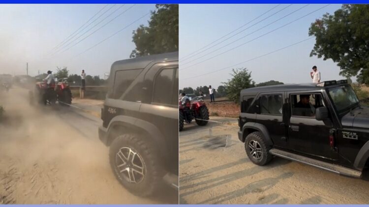 Mahindra Thar Roxx Tows Tractor