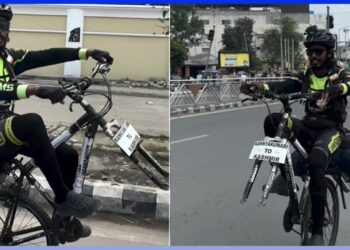 Man Rides Bicycle on One Wheel from Kanyakumari to Kashmir