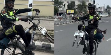 Man Rides Bicycle on One Wheel from Kanyakumari to Kashmir