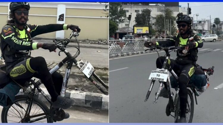 Man Rides Bicycle on One Wheel from Kanyakumari to Kashmir