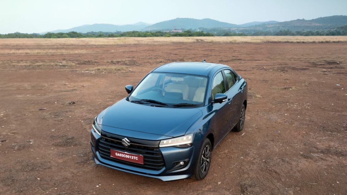 New Maruti Dzire Review Top View Front Three Quarters Blue