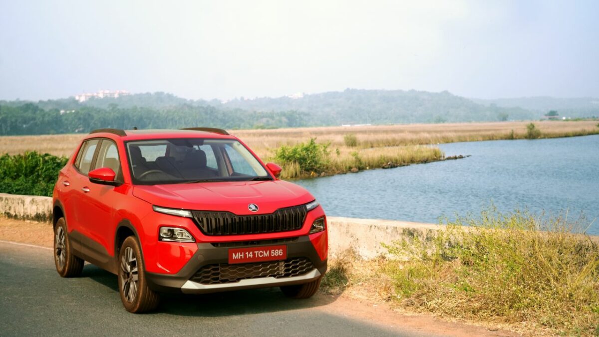 Skoda Kylaq Red Front Three Quarters